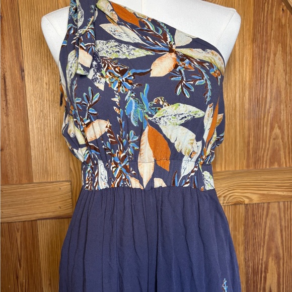 Free People One-Shoulder Dress in Navy and Orange Floral - Picture 2 of 10
